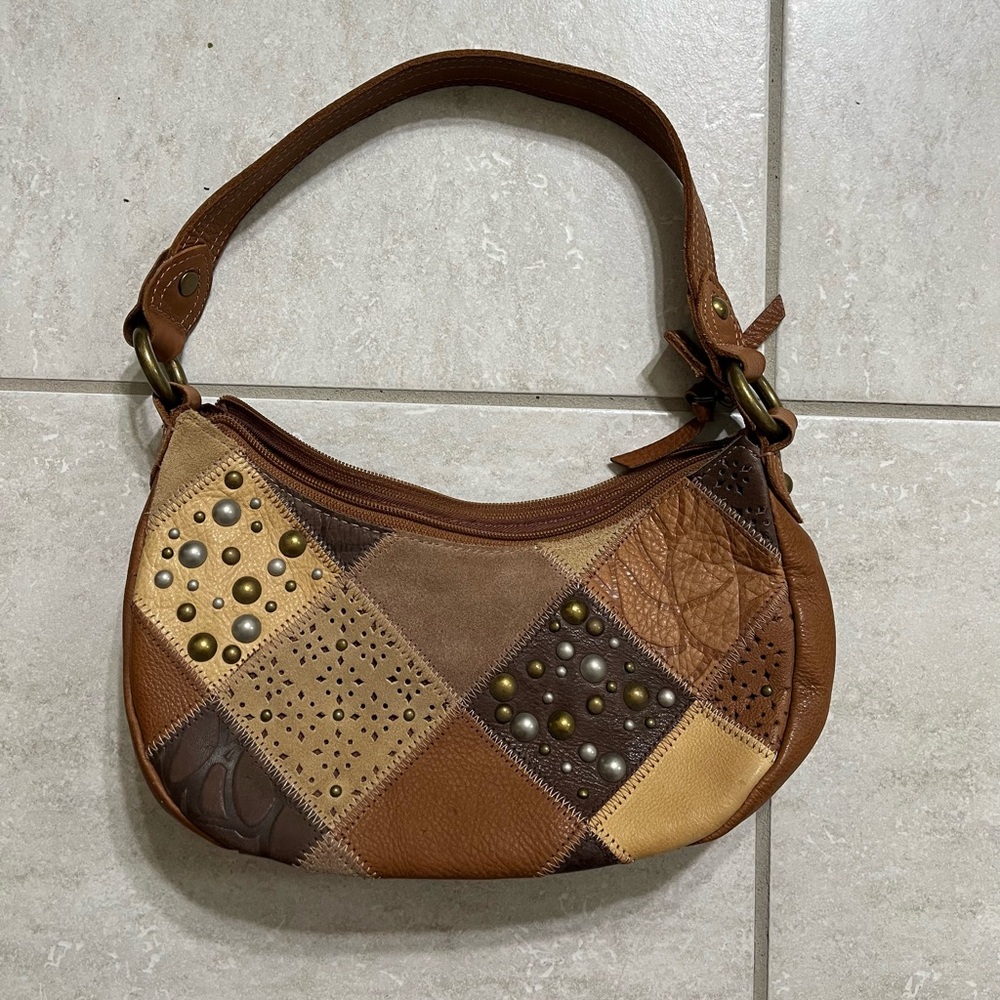 Genuine Leather and Suede patchwork studs boho purse